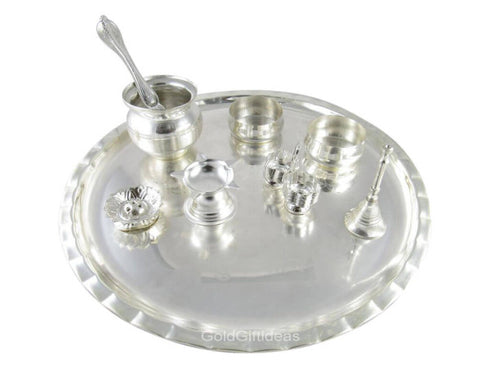 12 Inch German Silver Shubh Labh Pooja Set - 1000gms